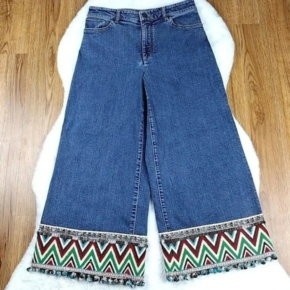 Alice + Olivia Wide Leg Jeans Bohemian Wide Leg Festival Jeans